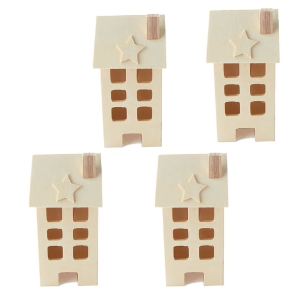 Factory Direct Craft Unfinished Wood Primitive Saltbox Houses, Set of 4, 5 Inch Wooden Craft Houses