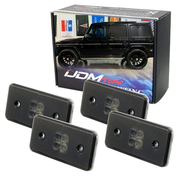 4pc Smoked Lens Amber/Red Full LED Larger Size Side Marker Light Kit, For 2015-2018 Mercedes W463 G-Class G550 G63 G65 G-Wagon Replace OEM Amber/Red Sidemarker Lamps