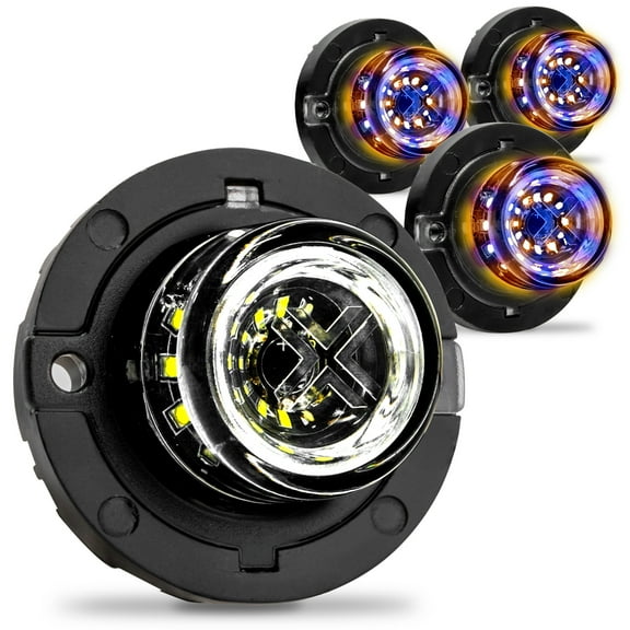 4pc SnakeEye III AMBER/BLUE 12W LED Hideaway Strobe Light [Conical-Mount] [SAE Rated] [IP67 Waterproof] [72 Flash Modes] [Sync-able] [Steady Override] Emergency Strobe Lights For Volunteer Firefighter
