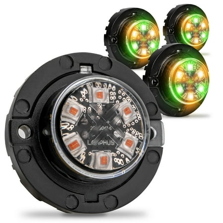 4pc SnakeEye III AMBER GREEN LED Hideaway Strobe Light [SAE Class 1] [IP67 Waterproof] [72 Flash Modes] [Multi Units Sync-able] [Steady Override] Emergency Strobe Lights For Vehicles