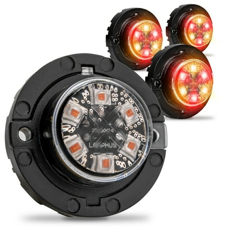 4pc SnakeEye III AMBER RED LED Hideaway Strobe Light [SAE Class 1] [IP67 Waterproof] [72 Flash Modes] [Multi Units Sync-able] [Steady Override] Emergency Strobe Lights For Vehicles