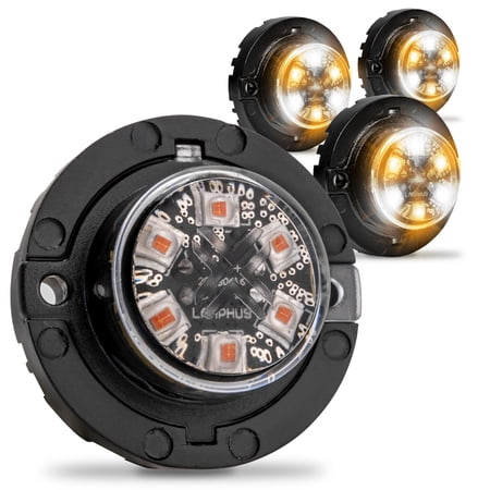 4pc SnakeEye III AMBER WHITE LED Hideaway Strobe Light [SAE Class 1] [IP67 Waterproof] [72 Flash Modes] [Multi Units Sync-able] [Steady Override] Emergency Strobe Warning Lights For Vehicles