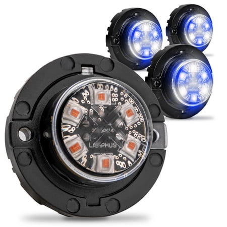 4pc SnakeEye III BLUE CLEAR LED Hideaway Strobe Light [SAE Class 1] [IP67 Waterproof] [72 Flash Modes] [Multi Units Sync-able] [Steady Override] Emergency Strobe Lights For Firefighter Vehicle