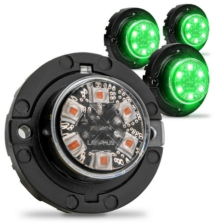 4pc SnakeEye III GREEN LED Hideaway Strobe Light [SAE Class 1] [IP67 Waterproof] [72 Flash Modes] [Multi Units Sync-able] [Steady Override] Green Emergency Strobe Lights For Truck Vehicles