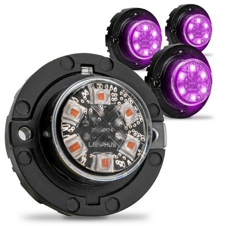 4pc SnakeEye III PURPLE LED Hideaway Strobe Light [SAE Class 1] [IP67 Waterproof] [72 Flash Modes] [Multi Units Sync-able] [Steady Override] Purple Emergency Strobe Lights For Truck Vehicles