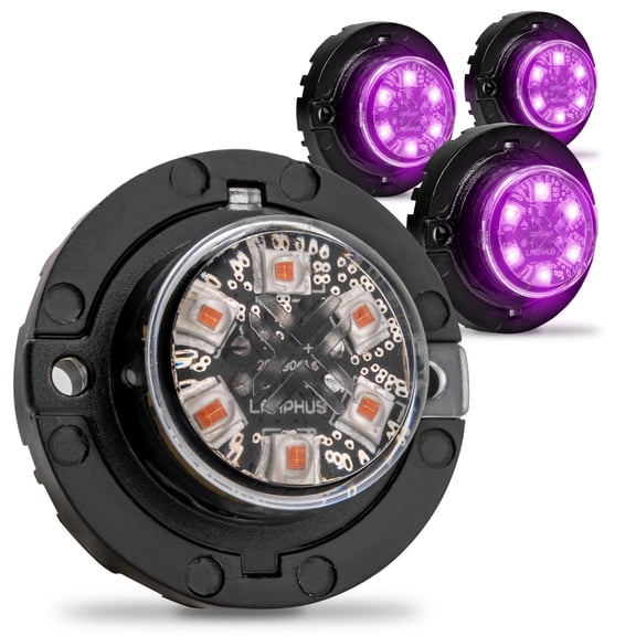 4pc SnakeEye III PURPLE LED Hideaway Strobe Light [SAE Class 1] [IP67 Waterproof] [72 Flash Modes] [Multi Units Sync-able] [Steady Override] Purple Emergency Strobe Lights For Truck Vehicles