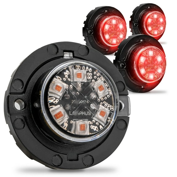 4pc SnakeEye III RED LED Hideaway Strobe Light [SAE Class 1] [IP67 Waterproof] [72 Flash Modes] [Multi Units Sync-able] [Steady Override] Red Emergency Warning Lights For Truck Vehicles