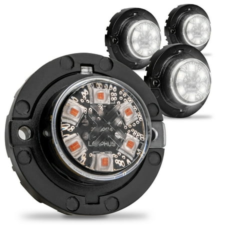 4pc SnakeEye III WHITE LED Hideaway Strobe Light [SAE Class 1] [IP67 Waterproof] [72 Flash Modes] [Multi Units Sync-able] [Steady Override] Clear Emergency Strobe Lights For Vehicle Headlight