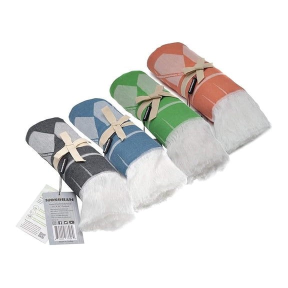 4pc Soft Fouta Peshtemal 35X70, Green-Navy-Charcoal-Coral, Fall Cacala Fleece Blankets, Luxury Sarong, Hamam Towel, Lightweight Outdoor Picnic Blanket Throw, Viscose Made from Bamboo