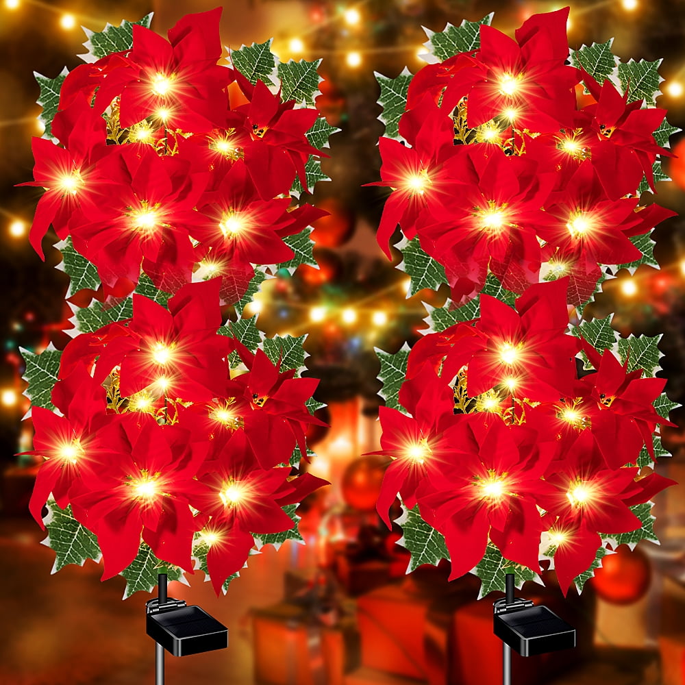 4pc Solar Christmas Tree Garden Stake Lights Waterproof Christmas Decorations Tree Lights Outdoor Xmas Tree Light Christmas décor Pathway Lights