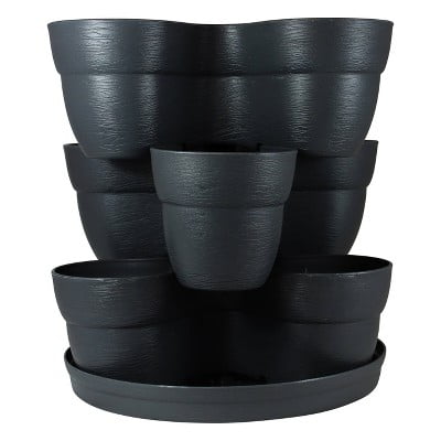 4pc Stackable Flower Tower Indoor Outdoor Tiered Planters Includes 3 Planter Pots 1 Saucer 13.875"x13.875"x6.5"