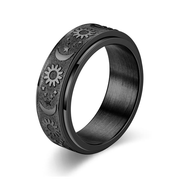 4pc Star & Moon & Sun 304 Stainless Steel Rotatable Finger Ring Fidget Spinner Ring for Calming Worry Meditation Black US Size 8 1/2(18.5mm)