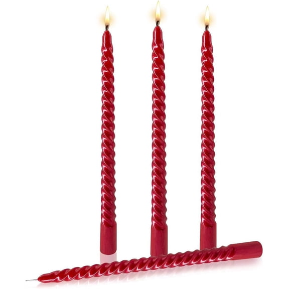 4pc Taper Candles True Dripless Taper Candles10 Inches Red Glossy Metal Style Candle Sticks for Home Dinner Wedding