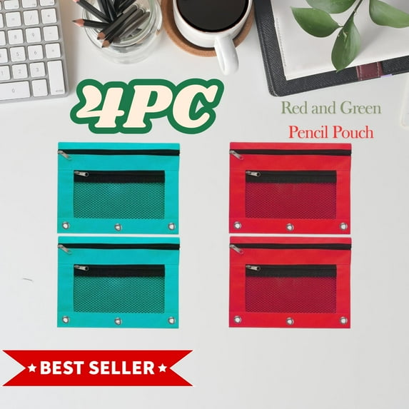 4pc Transparent PVC 3-Ring Binder Pencil Pouch, Document Storage Bag with Zipper , Large Capacity Detachable Folder with Compartment, Metal Zipper, 25 x 18cm, Clear for Organization