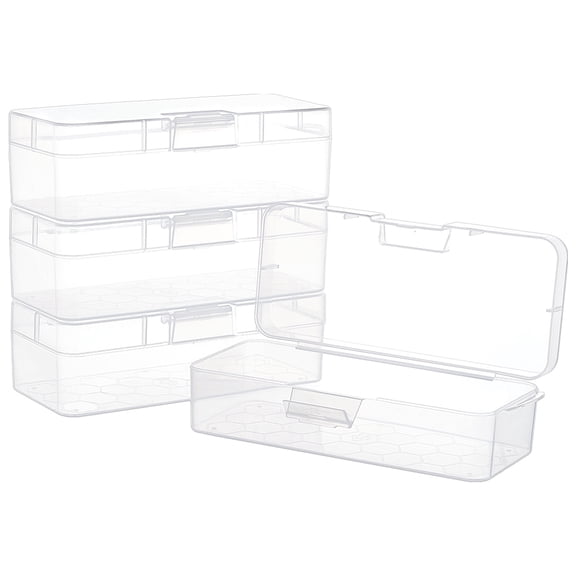 4pc Transparent Plastic Storage Boxes Bead Containers with Hinged Lid Rectangle Clear 16.3x6.57x4.62cm