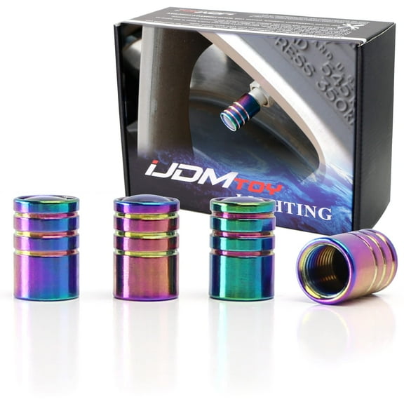 4pc Tuner Racing Style Neo Chrome Aluminum Tire Valve Caps (Cylinder Shape)