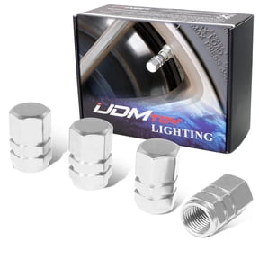 4pc Tuner Racing Style Silver Aluminum Tire Valve Caps (Hexagon Shape)