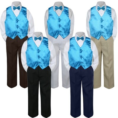 4pc Turquoise Spa Vest Bow Tie Suit Pants Set Baby Boy Toddler Kid Uniform S-7