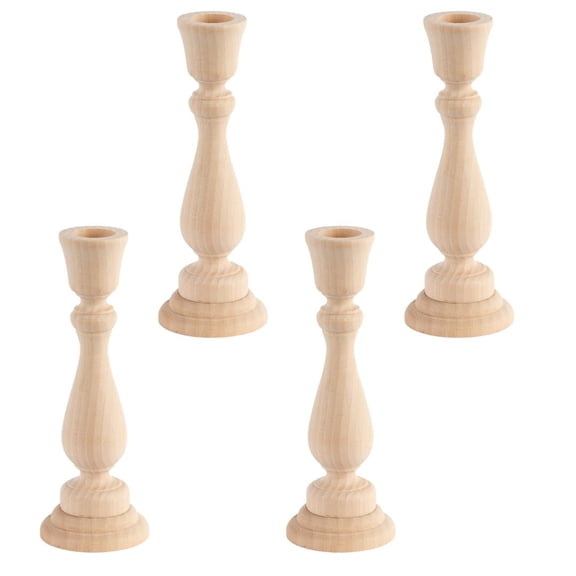 Factory Direct Craft Unfinished Wood Candle Sticks, Set of 4, 6-3/4 Inch Wooden Candle Holders