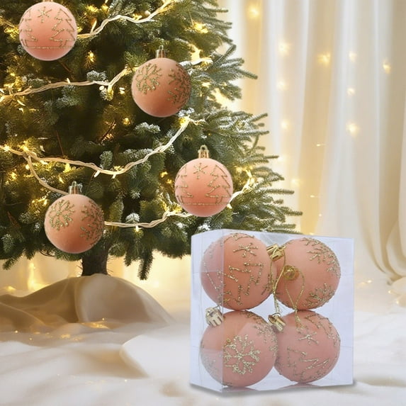 4pc Velvet Flocked Christmas Balls,Christmas Tree Balls,Shatterproof Christmas Ornaments Balls,Christmas Tree Decoration Ornaments Hanging Balls,Flocked Christmas Balls Christmas Decoration Set