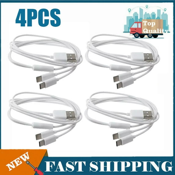 4pc White Portable USB 2.0 Type A M To Dual Type C M Splitter Y Charg Data Cable