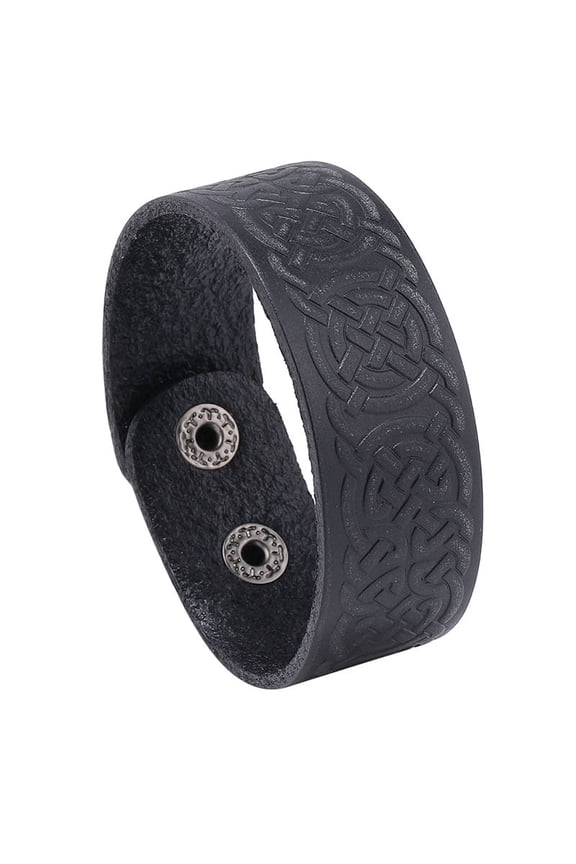 4pc Knot Pattern Cowhide Crod Bracelets with Iron Clasps Black 8-7/8 inch(22.5cm)