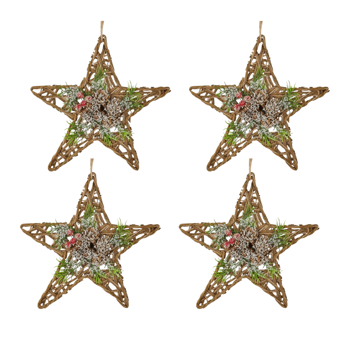 4pc Woven Jute Star-Shaped Ornaments - for Christmas Decor - Factory Direct Craft
