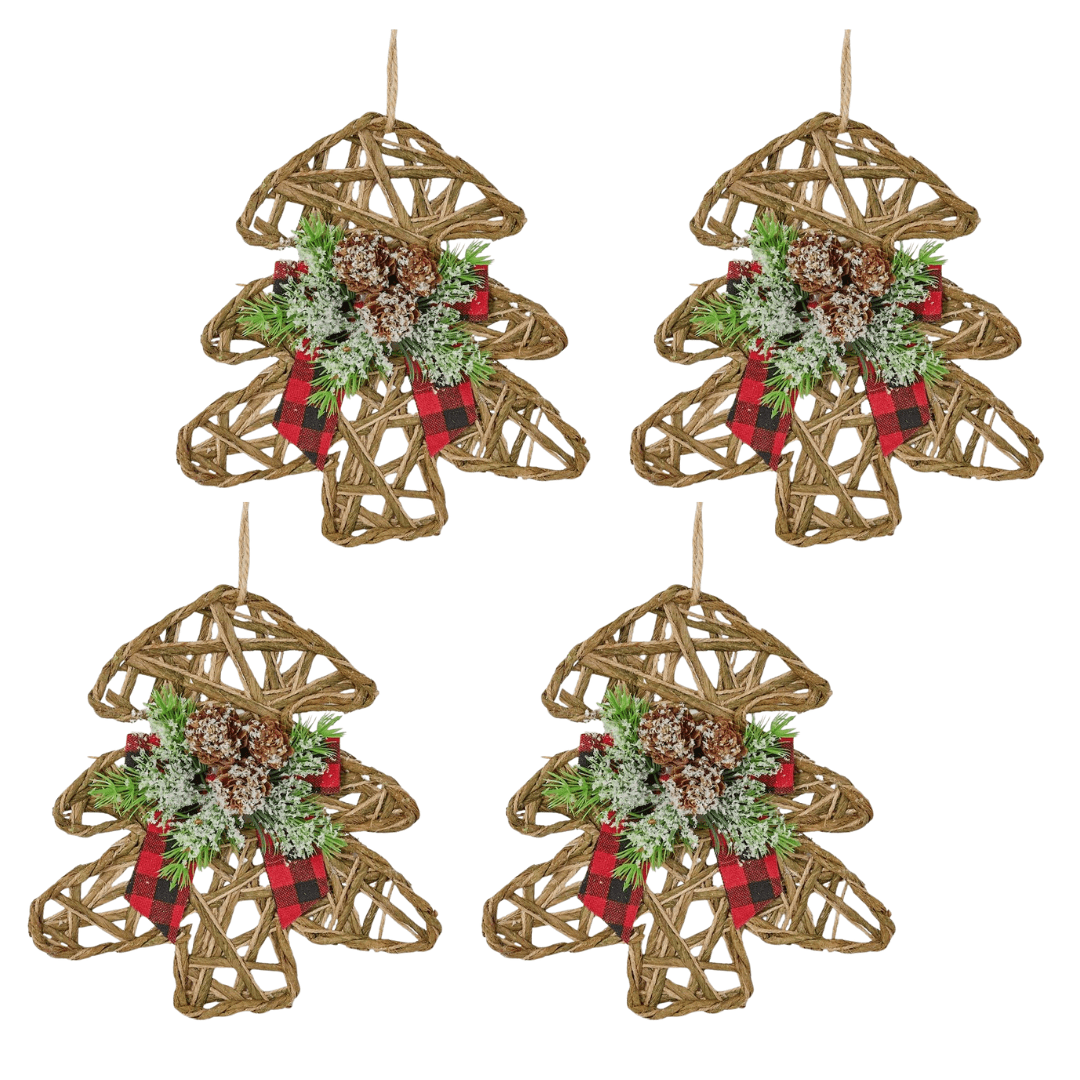 4pc Woven Jute Tree-Shaped Ornaments - for Christmas Decor - Factory Direct Craft