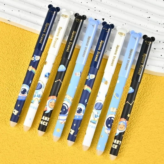4pcs 0.5mm Erasable Gel Pens, Cute Cartoon Refillable Gel Ink Pens, Black Grey Ink Pen for Writing Note with Box 10ml, 5.83Inches