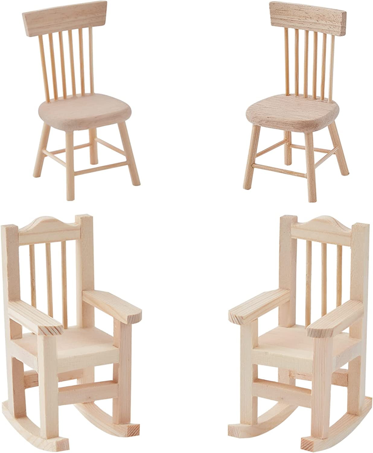 Miniature Rocking Chairs 4pcs 1:12 Mini Rocking Chair Dollhouse Wooden Chairs Scale Miniature ...