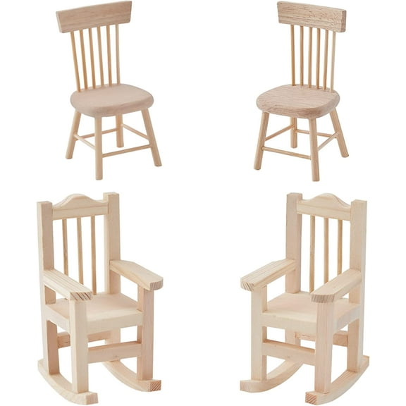 4pcs 1:12 Mini Rocking Chair Dollhouse Wooden Chairs Scale Miniature Rocker Chair Tiny Furniture Model Chair for Christmas Dollhouse Accessories Home Decor 2 Styles diy