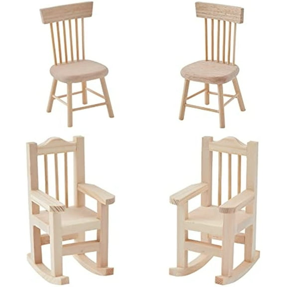 4pcs 1:12 Mini Rocking Chair Dollhouse Wooden Chairs Scale Miniature Rocker Chair Tiny Furniture Model Chair for Crafts Dollhouse Accessories Home Decor 2 Styles