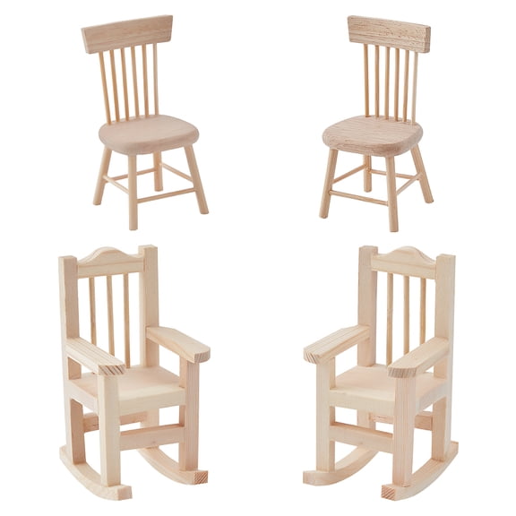 4pcs 1:12 Mini Rocking Chair Dollhouse Wooden Chairs Scale Miniature Rocker Chair Tiny Furniture Model Chair for Christmas Dollhouse Accessories