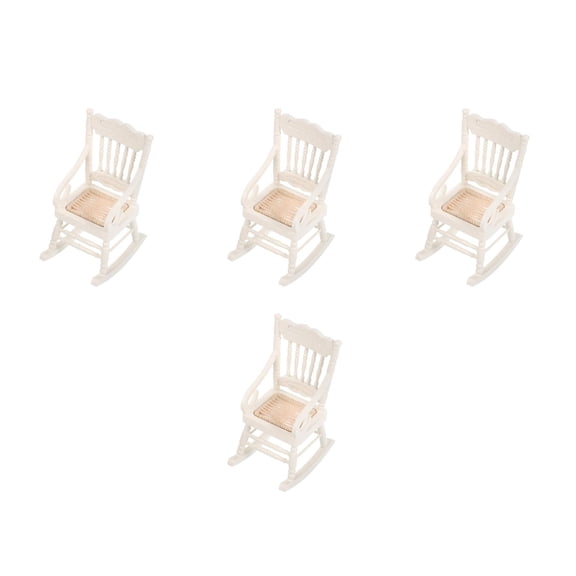 4pcs 1/12 Miniature Wooden Rocking Chair Model (White)
