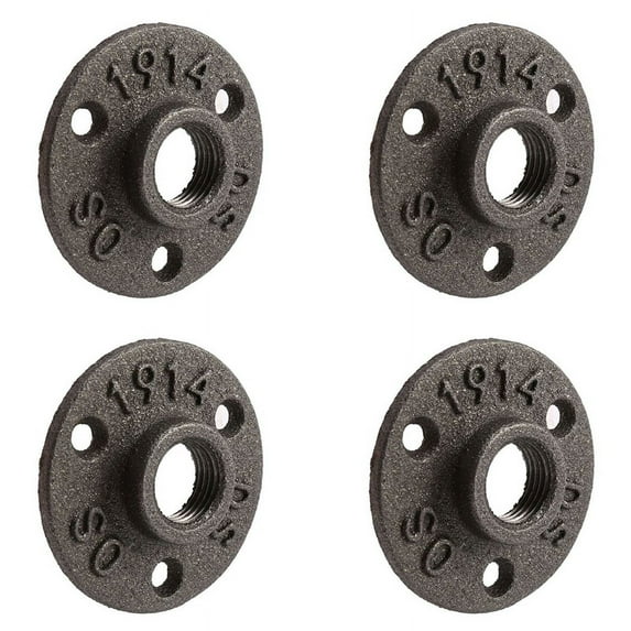 4pcs 1/2 Inch Black Cast Iron Pipe Fittings Floor Flange Threaded