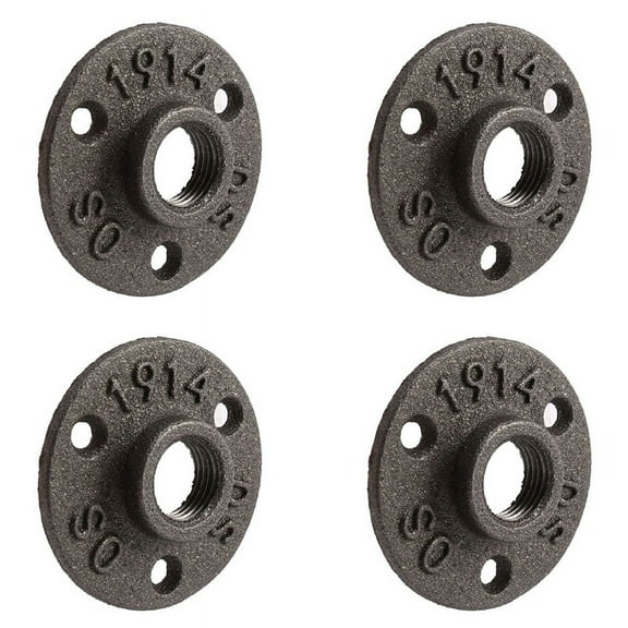4pcs 1/2 Inch Black Cast Iron Pipe Fittings Floor Flange Threaded