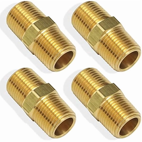 4pcs 1/4"x1/4" Brass Pipe Hose Fitting with NPT Male Thread Straight Hex Nipple Fast Coupler Durable Pipe Tube Fitting Adapter Connector for Plumbing Industrial Water Gas Air Alignment High Stren