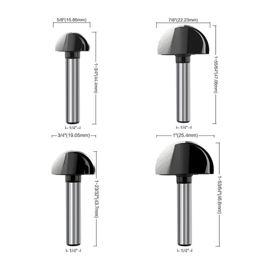 4pcs 1/4inch Shank Double Edging Router Bits Ball End Miiling Cutter ...