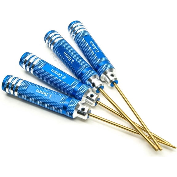 4pcs 1.5/2.0/2.5/3.0mm Hex key RC Tools Hexagonal Screwdriver Titanium Hexagon Screwdriver Wrench Tool Metal Hexagonal Hex Screw Driver Kit or RC Car/Helicopter/Airplane (Blue)