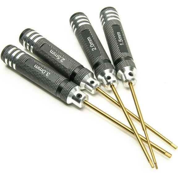 4pcs 1.5/2.0/2.5/3.0mm Hex key RC Tools Hexagonal Screwdriver Titanium Hexagon Screwdriver Wrench Tool Metal Hexagonal Hex Screw Driver Kit or RC Car/Helicopter/Airplane (Black)