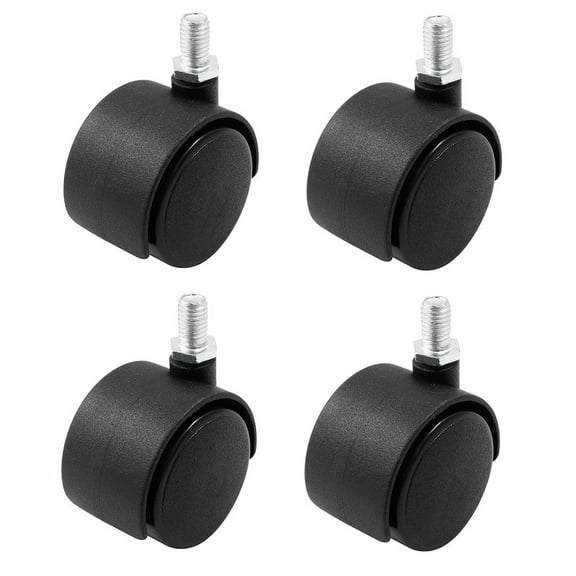 4pcs 1.5 Inch Swivel Caster Wheels Black Nylon M8 Threaded Stem Caster Wheels