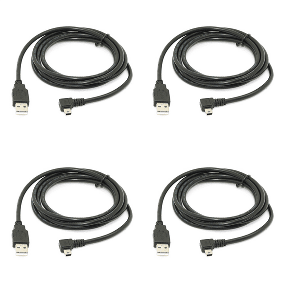 4pcs 1.8M Mini USB B Type 5Pin Male 90 Degree Left Angled to USB 2.0 Male Data Cable Black Color