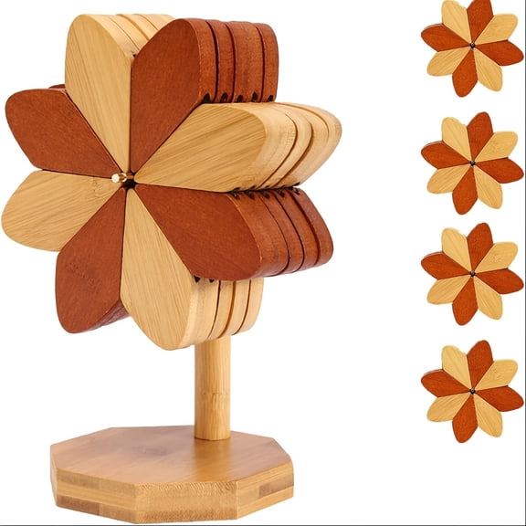 4pcs + 1 New Creative Vertical Wooden Tripod, Designed for Hot Pot, Hot Dishes, And Frying Pans, Resembling a Windmill Tree, a Wooden Tripod for Hot Dishes, Serving As a Placemat, Coaster
