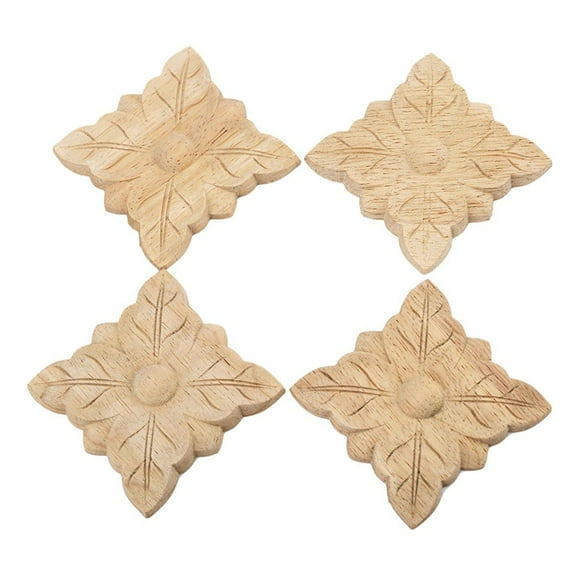 4pcs 1# Rubber wood Carved Square Corner Onlay Applique Unpainted Door European Style