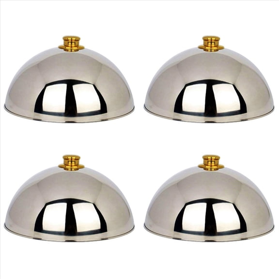 4pcs 12 Inch Stainless Steel Cheese Melting Dome and Steaming Cover,Polished Steak Cover,Cloche Serving Dish Food Cover