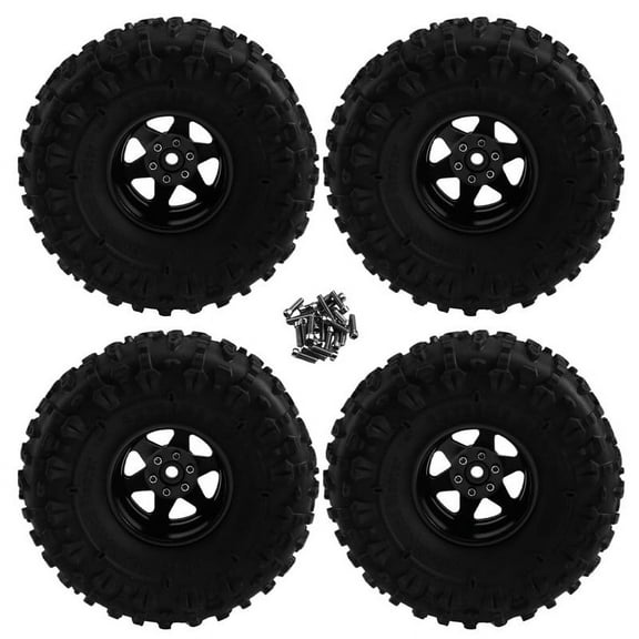 4pcs 122mm 1.9 Inch Metal Beadlock Wheel Rim Rubber Tire Set for 1/10 RC Crawler Car TRX4 D90 D110 Axial SCX10 Black