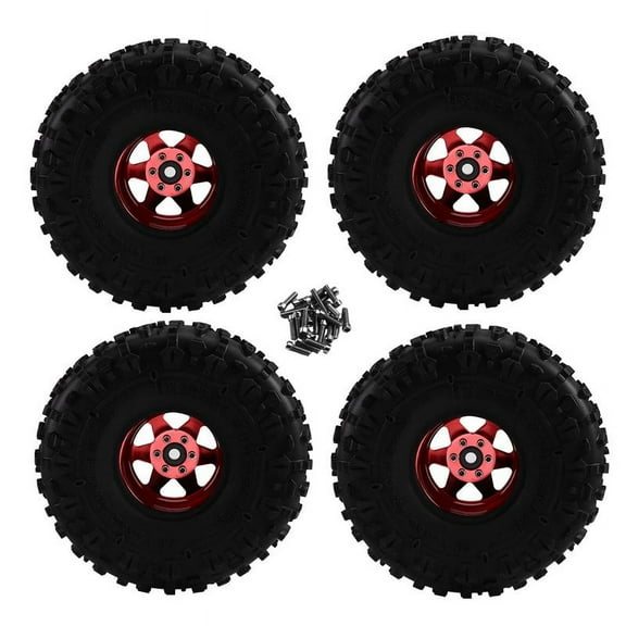 4pcs 122mm 1.9 Inch Metal Beadlock Wheel Rim Rubber Tire Set for 1/10 RC Crawler Car TRX4 D90 D110 SCX10 Red