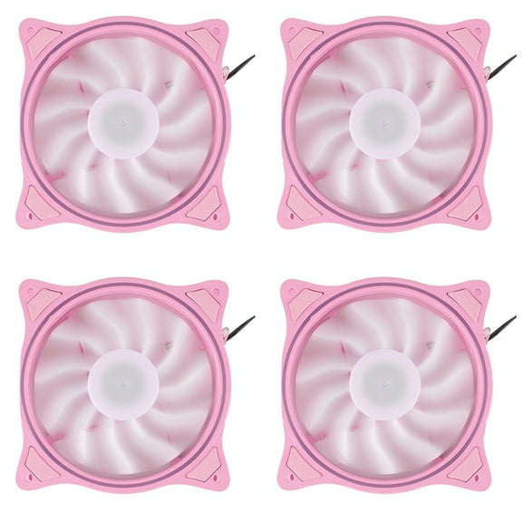 4pcs 12Cm Cooling Fan Aperture Inside and Outside Light Pink LED Silent High Wind Volume Computer RGB Cooling Fan,4 x Case Fan,Pink
