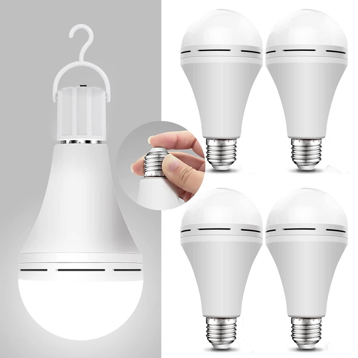 iFCOW 4pcs Rechargeable Emergency LED Light 12W E27 Base,for Power Outages Emergency Use