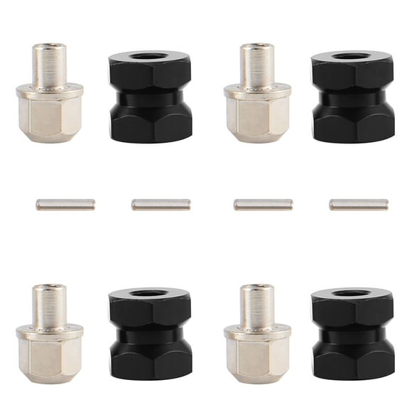 4pcs 12mm Hex Wheel Hub Drive Adaptor 12mm Extension Combiner Coupler for 1/10 RC Car Crawler SCX10 D90,Black